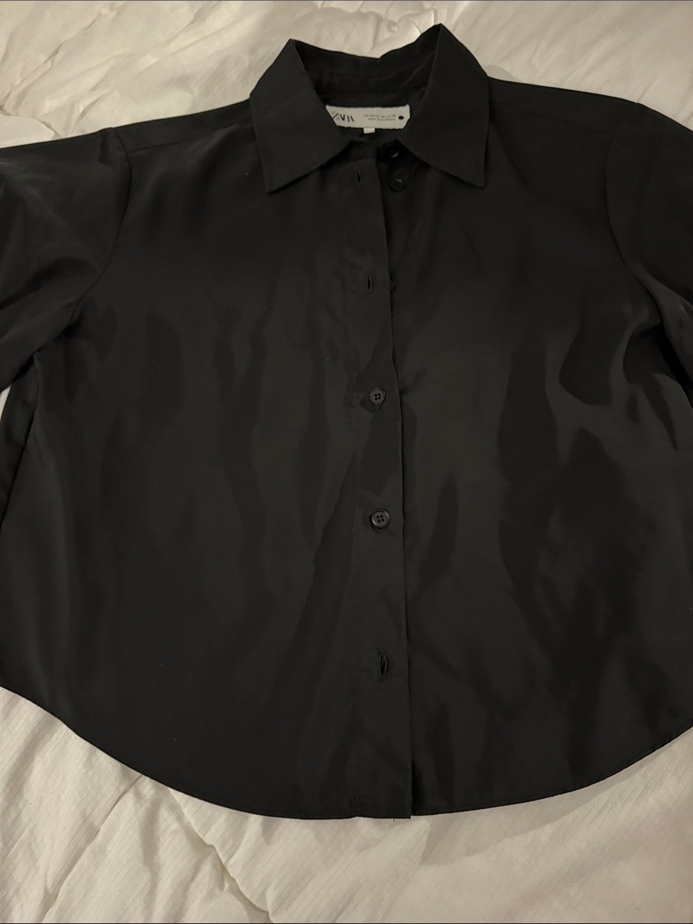 Zara Black Cropped S/S Button Up Shirt